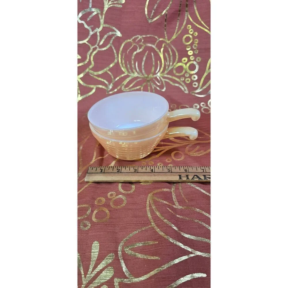 Vintage Fire King Peach Lustre Bee Hive soup bowls-2